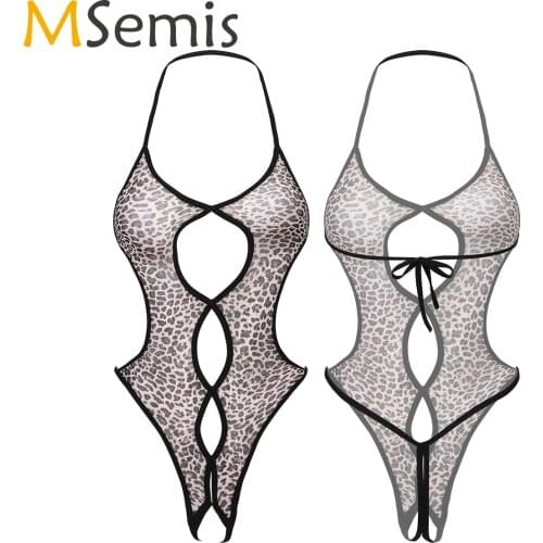 Transparent Bodysuit Womens Femme Hollow Out Crotchless Sissy Lingerie Underwear See-through Mesh Slim Fit Teddies Nightwear