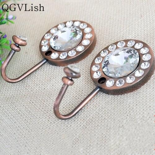 QGVLish 2Pcs Diamond Wall Hook Curtain Decorative Accessories Cloth-Hat Hooks Tieback Buckle Hanger Strap Tassel Brush Holdback