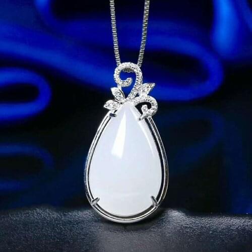 Hetian Baiyu Silver Inlay Pendant White Jade Drop Pendant h9