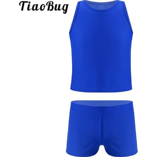 TiaoBug Kids Girls Solid Color Sports Suit Yoga Running Fitness Tank Top with Gymnastics Shorts Sets Children Ballet Dance Wear
