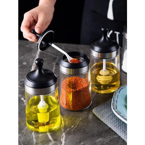 Glass Spoon Seasoning Pot Kitchen Transparent Seasoning Pot Domestic Seasoning Bottle MSG salt pot seasoning bottle