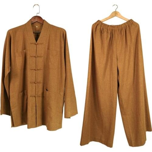UNISEX Autumn high quality linen&cotton buddhist shaolin monk suits Buddhism clothing zen meditation lay uniforms