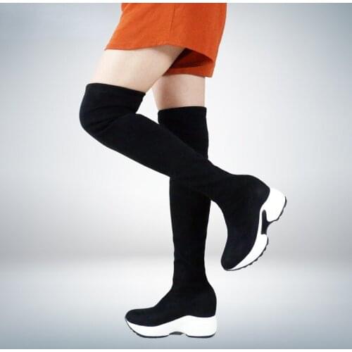 2021 Womens High Boots Stretch Fabrics Over The Knee Boots Height Increasing Women Shoes Autumn Winter Casual Long Boots
