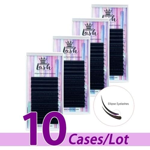 10case/lot MASSCAKU flat ellipse eyelashes extensions split tips high quality soft natural false dark black matte lash extension