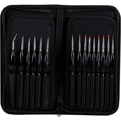 15PCS Black Oil Painting Brush Set Watercolor Gouache Hook Line Fan-shaped Pen Elbow Nylon Pen Art Supplies