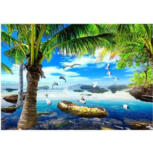 Custom photo 3d wallpaper Beautiful beach coconut palm dolphins living room home decor 3d wall murals wallpaper for walls 3 d