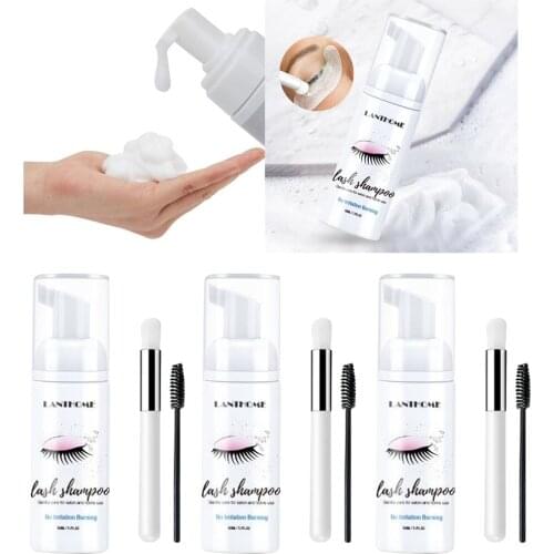 3x Eyelash Extension Shampoo 50ml Lash Eyelid Foam Cleanser Gentle Cleansing Mousse Foam with Brush Kit No Stimulation