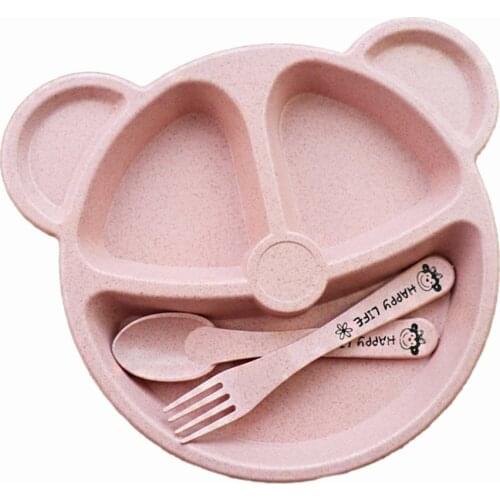 4Color Creative Bamboo Fiber Dinner Plate Divided Dining Dish Cartoon Cute Snack Tray Breakfast Dishes Kitchen Tableware 15x24cm