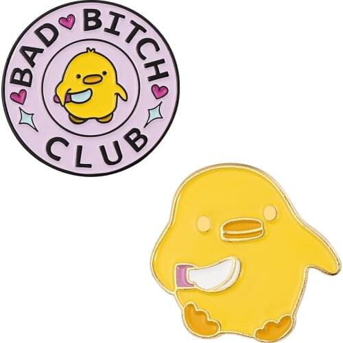 BAD Women CLUB Little Yellow Duck Cartoon Cute Brooch Creative Badges Circular Knife Fashion Enamel Pins Denim Shirt Collar pin