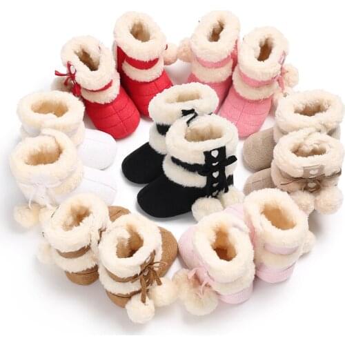 Winter Baby Plush Ball Solid Color Warm Comfort Baby Boots Cotton Boots 0-18M Newborn Toddler Shoes