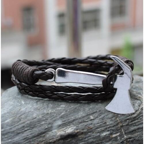 Punk Bracelets coffee Synthetic leather Bracelet Vintage Retro Hammer With Hatchet battleaxe For Men Women Christmas Gift
