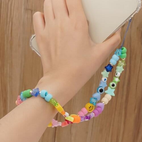 2021 Hot Cell Phone Chain Lanyard Beads Strap Colorful Chains For Mobile Star Charm Smiley Accessories Telephone Jewelry