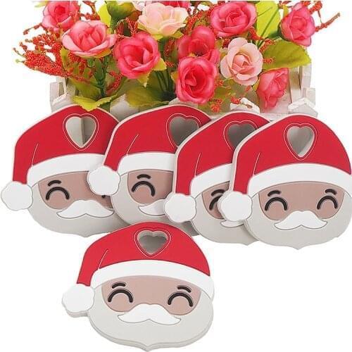 Chenkai 10PCS Silicone Santa Claus Teether Baby Cartoon Teether Cute Pacifier BPA Free For Infant Chew Necklace Teething Toy