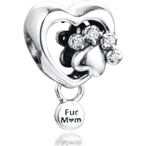 CKK Fit Pandora Bracelet 925 Sterling Silver Beads Sparkling Paw Print & Heart Charms Women DIY Jewelry Making Kralen Wholesale