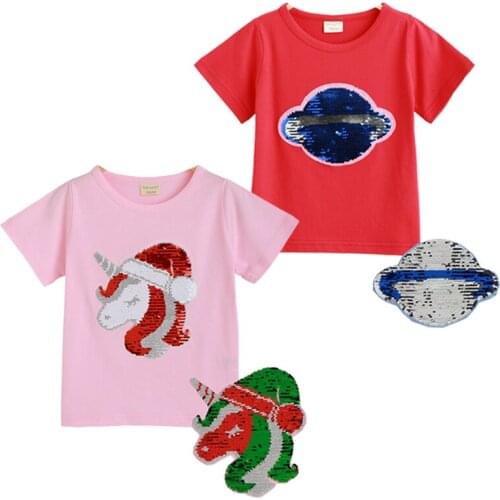 Girls Boys Summer T-Shirts Clothing 1pcs Magic Sequin Change Cotton Children Casual Children T-Shirt Kids Tops Tee Clothing