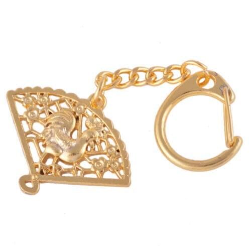Feng Shui Vintage Rooster in a Fan Amulet keychain charm & handbag hanging Free Shipping W1156