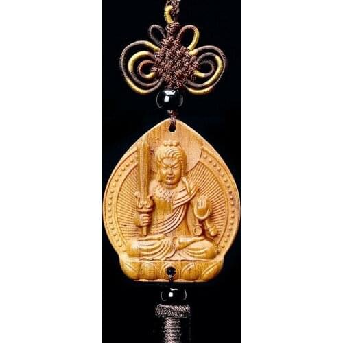 Chinese Wood Carving Acala Fudosan Acalanatha Statue Car Pendant Amulet
