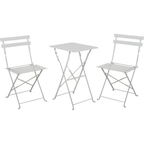 Set of 2 Chairs metal folding Terrace and Bistreau square table White 7house