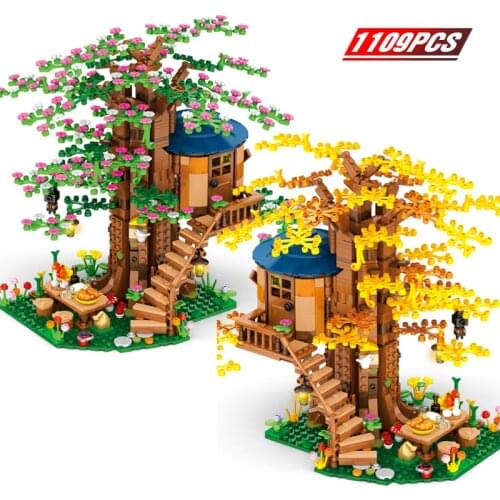 DIY 1109+pcs All Seasons Treehouse City Building Blocks Creator Tree House Room Home Bricks Set Kids Children Toys Gift