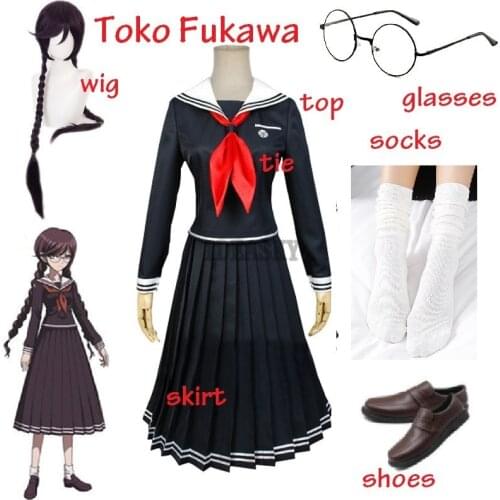 Anime Danganronpa Dangan-Ronpa 2 Toko Fukawa Cosplay Costume School Uniform Costume With Wig Glasses