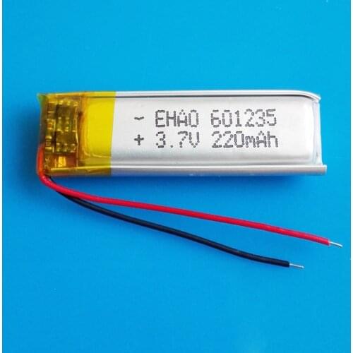 3.7V 220mAh Rechargeable battery lipo polymer lithium batteries for MP3 GPS bluetooth recorder headset e-book camera 601235