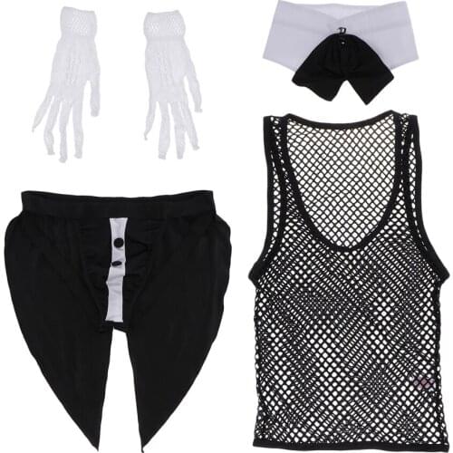 Male Sexy Clear Detective Uniform Cosplay Costume Tops Collar Club Underwear