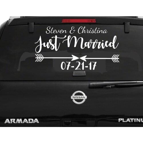 Arrow Just Married Car Decal Wedding Car Vinyl Sticker with your names date Wedding Car Window Decorations Vehicle Decals WL2161