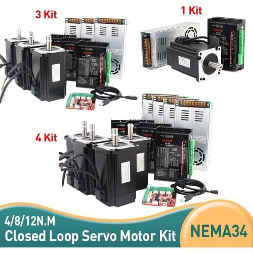 Nema 34 closed loop Servo Stepper Motor 3 axis cnc kit 12N 8N 4N + Driver CL86 48V Power Supply+ MACH3 Interface board cable