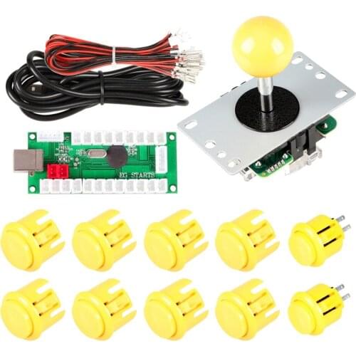 New Yellow Arcade DIY Kits Parts USB Controller to PC Joystick Games 5Pin 8 Way Rocker + 10 Push Buttons For Mame KOF SNK