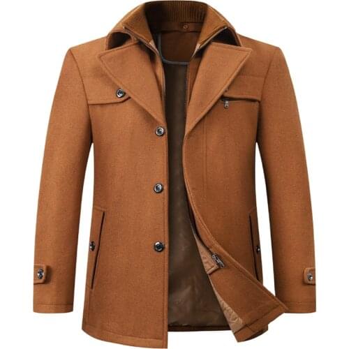 New Fashion Winter Woolen Jacket Men Double Collar Thick Trench Coat Mens Wool Blends Coats Business Casual Woolen Overcoat