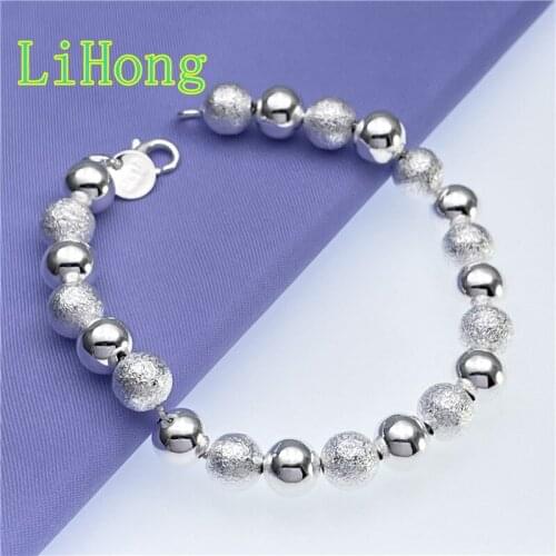 New 925 Sterling Silver Bracelet 8MM Light Sand Beads Bracelet For Women & Men Glamour Jewelry Engagement Gifts