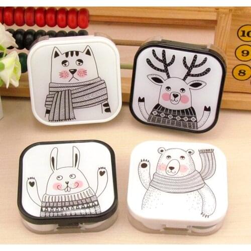 New Lovely cartoon Bear deer Rabbit Cat Contact lens case Concise Fashion Contact Lenses Box Partner box 10pcs/lot 6.8*6.8*2cm