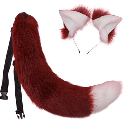 Lolita Plush Hair Hoop Cat Ears Headwear Tail Set Furry Hairband Cute Headpiece Anime Fancy Dress Cosplay Accessories