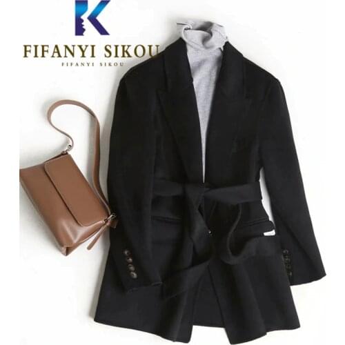 Winter Coat Women Fashion High Quality Black Short Wool Coat Elegant Loose Lapel Woolen Coat Ladies Casual Thick Warm Overcoat