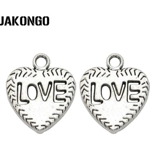 JAKONGO Antique Silver Plated Love Heart Charms Pendants for Jewelry Making Bracelet Earrings Accessories DIY 20mm 10PCS