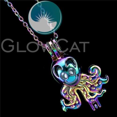 R-C504 Rainbow Colors Smile Octopus Beads Cage Pendant Perfume Diffuser Aromatherapy Stone Pearl Cage Locket Necklace