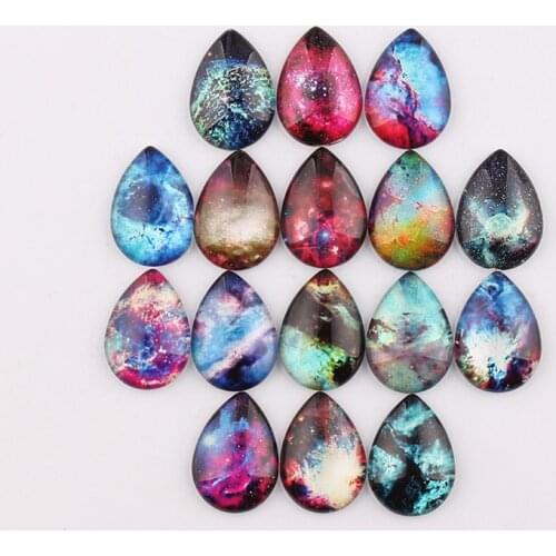 Handmade 18x25mm 13x18mm Glass Galaxy Starry Sky Teardrop Flatback Cameo Cabochon Domed DIY Jewelry Photo Pendant Setting