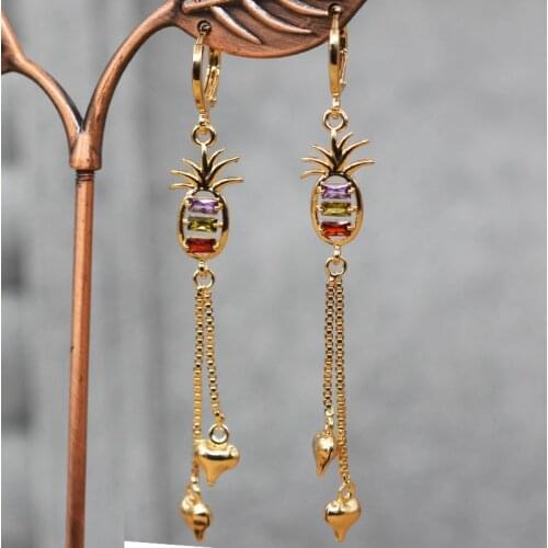 2019 Fashion Gold Earrings For Women Funny Pineapple Tassel Earrings Colorful Bohe Zircon Earrings OBS4600_GD_MC