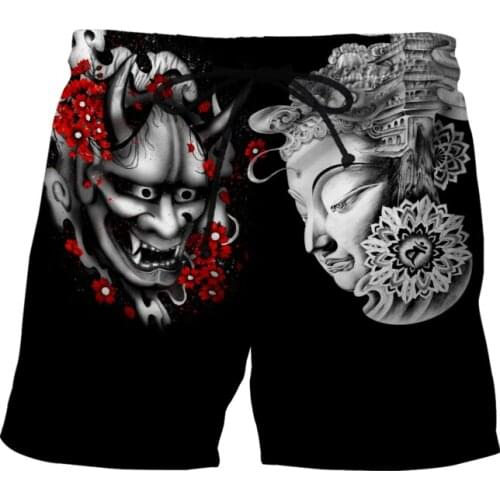 Samurai Armor Oni Mask Tattoo 3D Full Printed Mens Shorts Unisex Fashion Shorts Summer Beach Harajuku Casual Shorts DK09