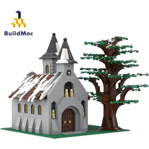 BuildMoc City House Architecture MOC Winter Church Village Building Blocks City Street View Cathedral Bricks Toys For Children