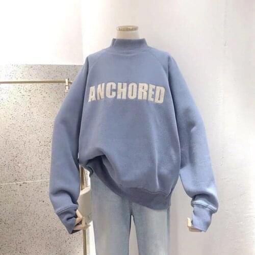 Korean Casual Letter Print Women Cotton Sweatshirts Long Sleeve Autumn Winter Female Loose Ladies Pullover Oversized Tops