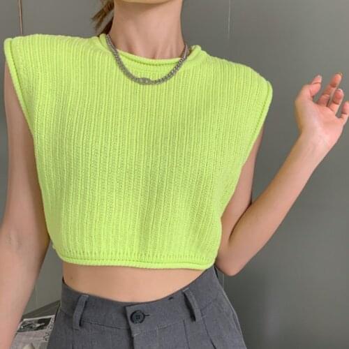 Zoki Loose Women Vest Tanks Summer Sleeveless Solid White Knit Korean Pullover O Neck Crop Tops Casual Hollow Out Thin Tops 2021