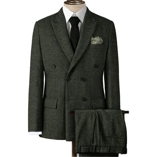 Dark Green Herringbone Tweed Suit Vintage Gentleman Style Custom Made Suit Men Suit Tailor Mens Suit Slim Suits For Men 2 Piece