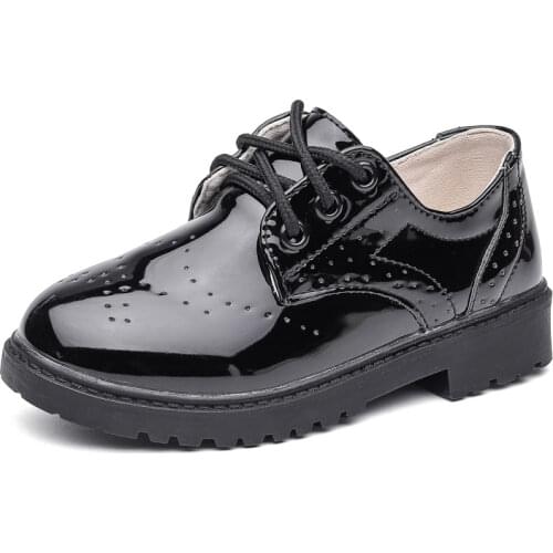 Boys Leather Shoes For Party Wedding Performance Show Stage Black Children Teenagers Casual Flats Kids Patent Leather Shoes Soft