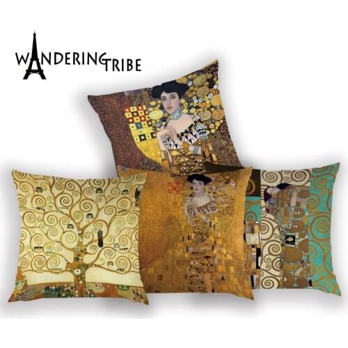 Gustav Klimt Oil Painting Pillow Case Gold Pattern Print Cushion Cover Vintage Decorative Pillow Cover Sofa Chair Pillow Case
