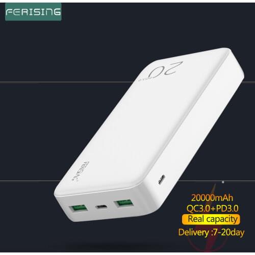 FERISING 18W Power Bank 20000mAh Portable External Battery Fast Quick Charger QC PD 3.0 20000 mah Phone Tablet Laptop PowerBank