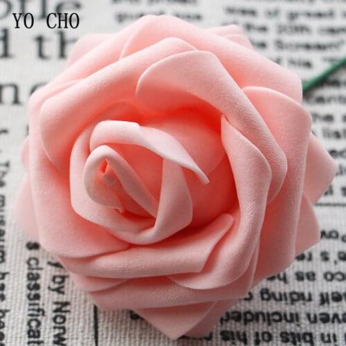 YO CHO 100PCS Large Foam Flowers With Stem Rose Artificial Flower Head White Flower Wall For Wedding Bouquet DIY Wrist Corsage