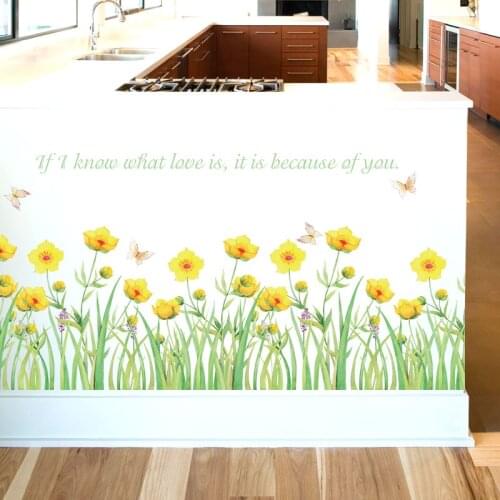 Yellow Flower Vinyl Skirting Wall Stickers Living room Bedroom Wall Decal Self-adhesive Butterfly Wallpaper Art Mural Decor dc38