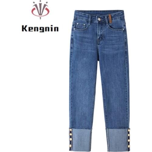 Oversized Women Denim Trousers 2021 Autumn Jeans Ladies Capris All-Match Strench Elastic Female Blue Harem Pants KE1543