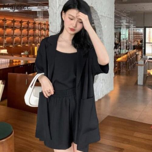 Sets Women Summer 3 Piece Outfit Comfortable Fashion Elegant Streetwear Leisure Lady Solid Simple Black Korean Style Holiday New